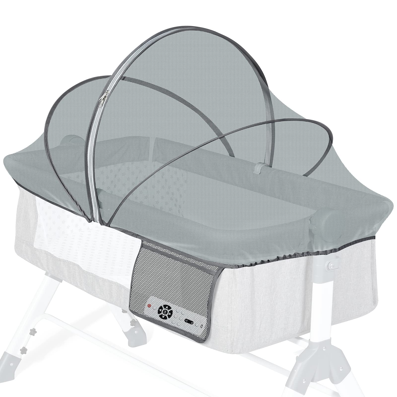 Mosquito Net for Cot, Universal Cat Net for Next to Me Crib with Side Bag, Stable Mosquito Canopy for Bedside Crib with Noiseless Zipper, Easy Access, Quick Installation, Dark Grey