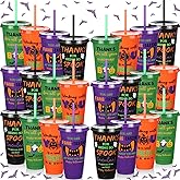 SiliFine 24 Pcs Halloween Appreciation Gifts for Employees Halloween Team Appreciation Gift 24oz Plastic Tumbler with Lid Straw Reusable Cups for Office Coworker Volunteer Nurse Teacher Staff Party