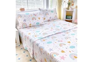 Homilay Full Sheets Set Kids - 4 Piece Rainbow Sheets for Boys, Girls, Teens, Toddler, Easy Fit Deep Pockets, Breathable, Wrinkle-Free, Cozy Soft Cartoon Print Cute Bed Sheets