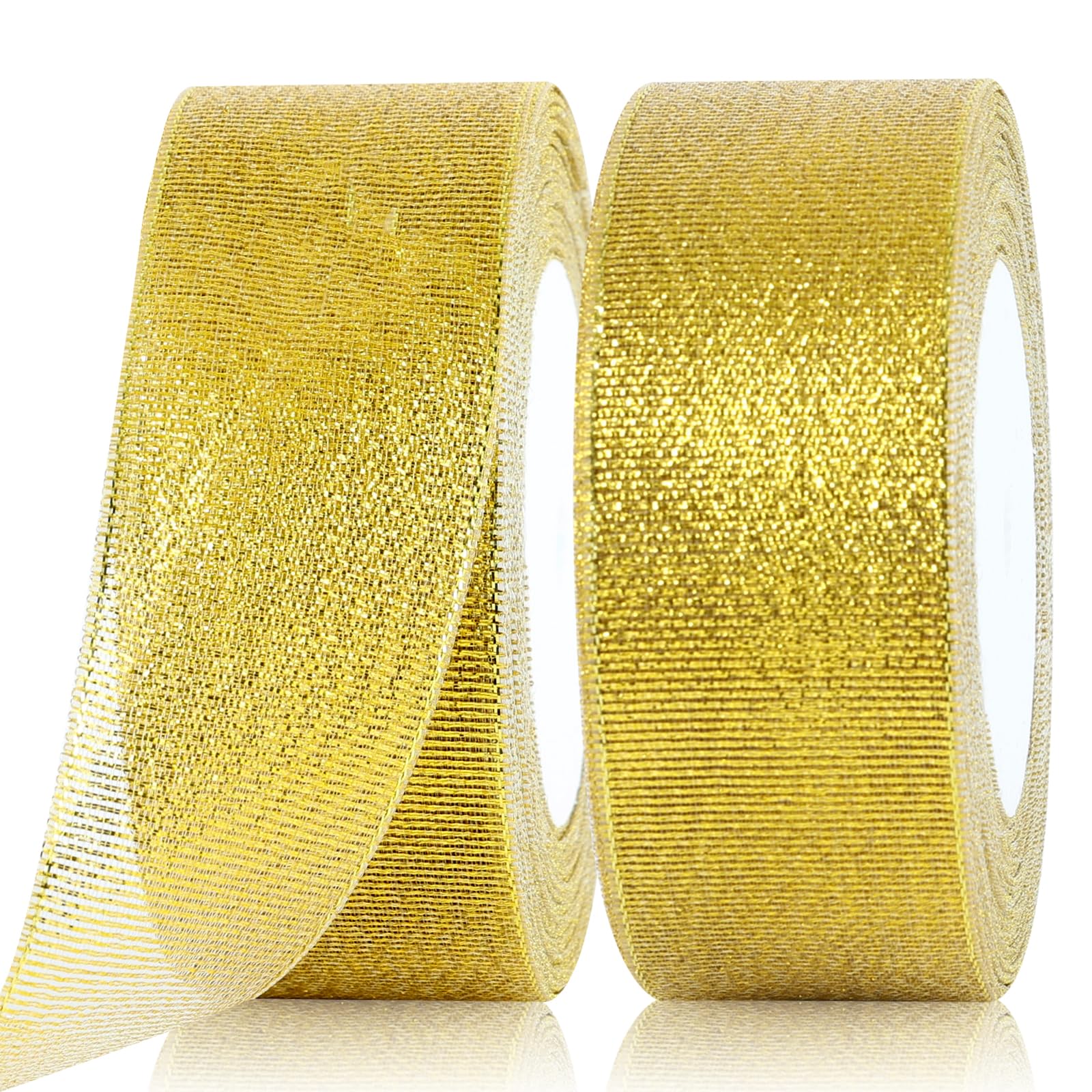 GXFCING Gold Organza Ribbon 40mm, 44m Glitter Gold Christmas Ribbon for Gift Wrapping, Crafts, DIY Sewing, Cakes, Weddings, Christmas, Easter, Party Decorations, 22m/roll