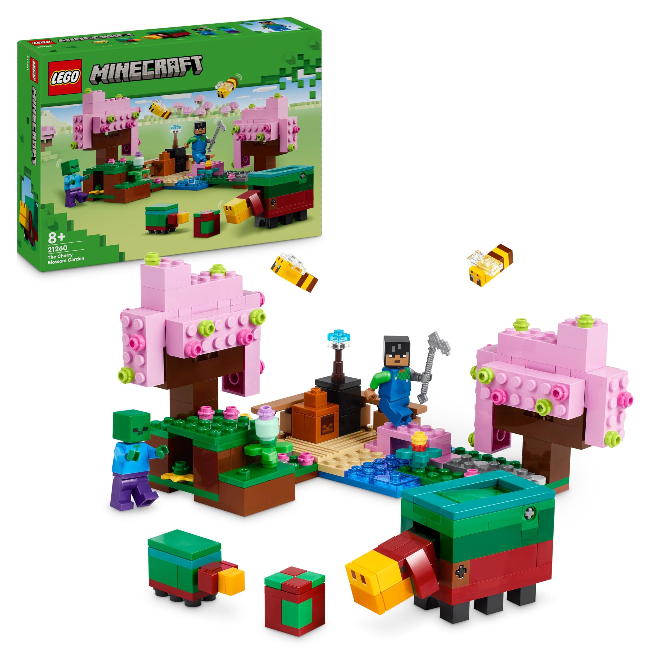 LEGO Minecraft The Cherry Blossom Garden Toy - Building Set with Trees, a Sunny Figure, Bees, and Mobs incl. a Zombie - Gamer Gift for 8+ Year Old Boys & Girls - 21260