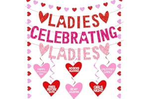 PARTY TONIGHT Ladies Celebrating Ladies Banner, Galentines Day Decorations Pre-assembled Galentines Day Banner with Love Hearts Valentines Day Hanging Swirls Galentines Day Decorations for Party