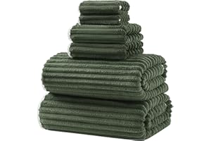 XIQ 39x79 Inches Bath Sheets Set Extra Large Bath Towels for Adults Luxury Super Soft Absorbent Striped with Hanging Loop Microfiber Shower Towels for Bathroom(Olive Green, 6PCS)