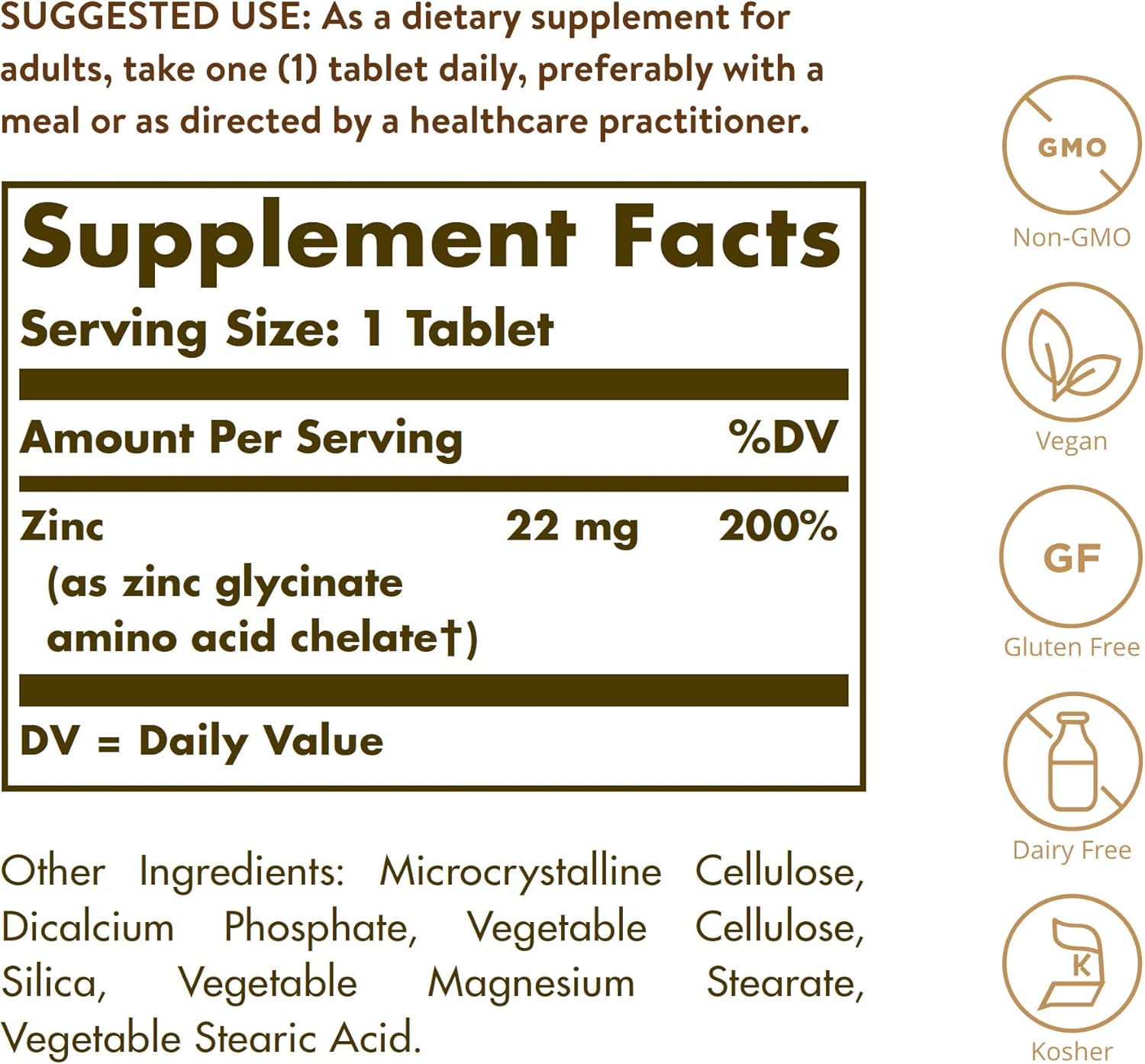 Solgar Chelated Zinc, 250 Tablets - Zinc for Healthy Skin - Supports Cell Growth & DNA Formation - Exerts Antioxidant Activity - Supports A Healthy Immune System - Non GMO, Vegan - 250 Servings: Health & Personal Care