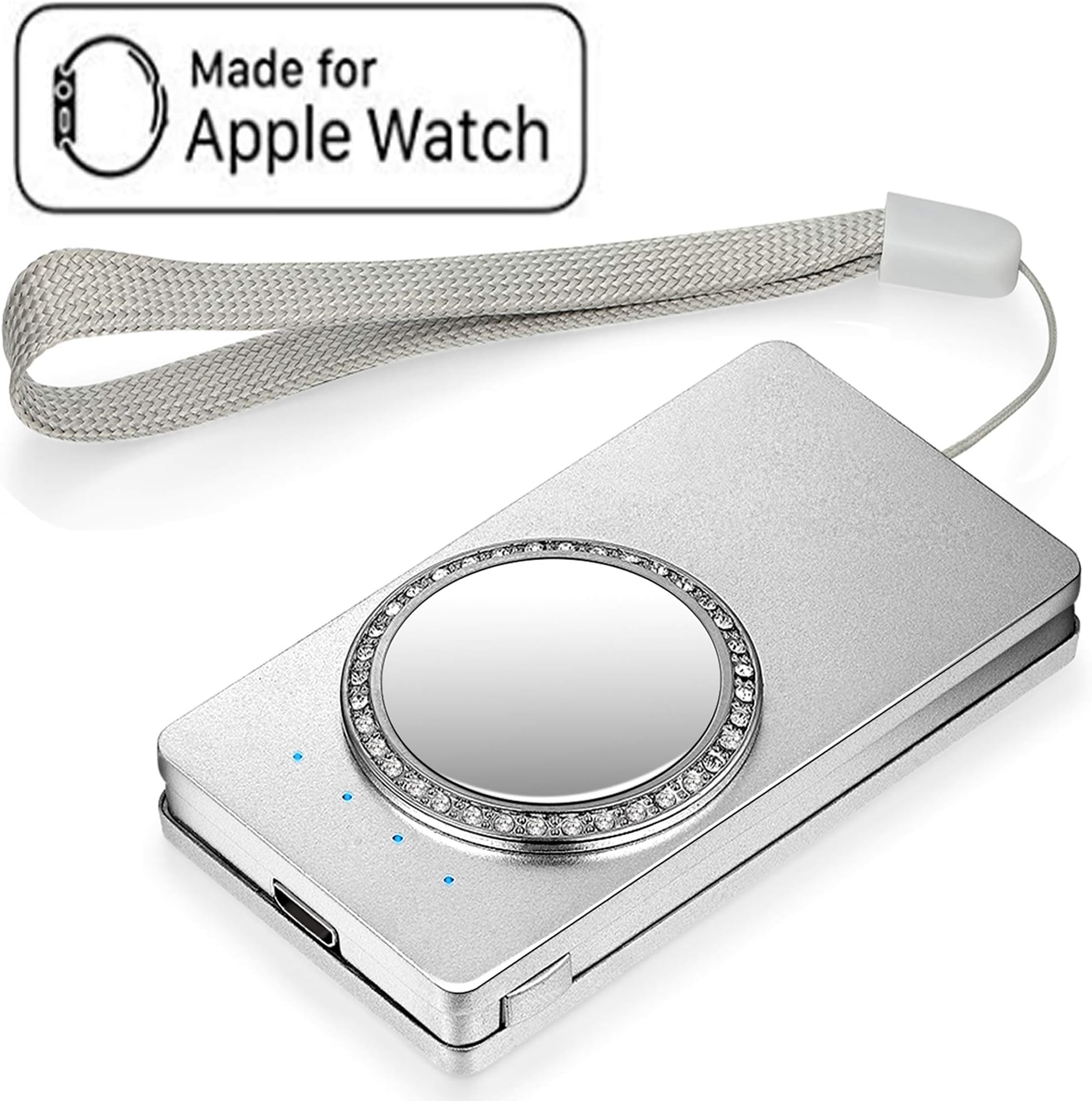 Portable Charger Compatible with Apple Watch Series 4 3 2 1,Travel Friendly Magnetic Chargers Built in 1000 mah Smart Pocket for iWatch (Silver)
