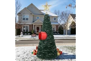 RoundFunny Mailbox Christmas Tree DIY Artificial Christmas Mail Box Swags Includes Metal Hexagonal Bracket 262.5 Ft Xmas Garland Xmas Star Topper for Home Outdoor Mail box Holiday Decor