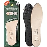 HANDARTE Leather Anti Odor Insoles | Cuttable Odor Eaters Insoles Women | Shoe Deodorizer Thin Insert - Odor Eliminator for Shoes - 100% Natural Goatskin & Anti Sweat - Suitable for No-Socks (Small)
