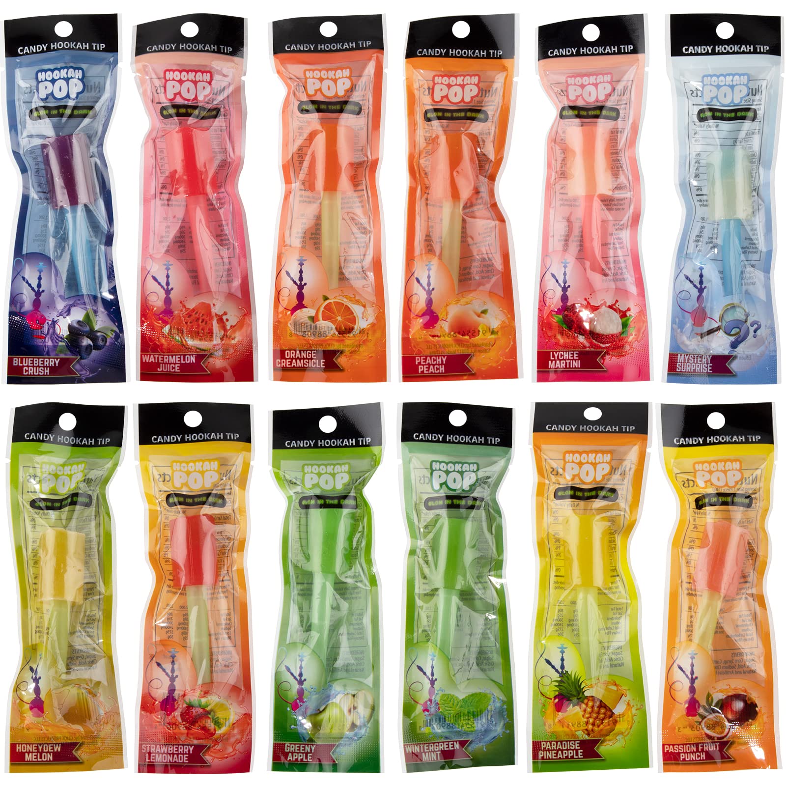 Photo 1 of Hookah Tips, (Candy Hookah Tips), Glow in The Dark Jolly Tips, Individually Wrapped Lollipop Shisha Accessories, Delicious Flavors (24)