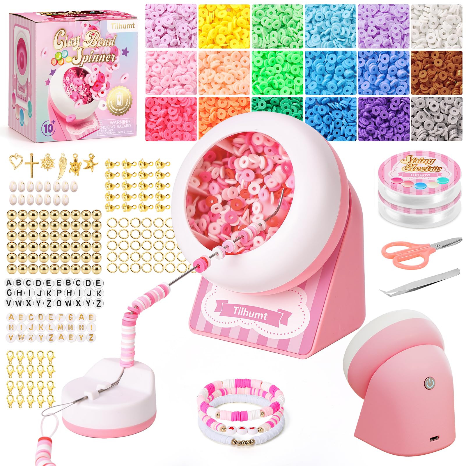 Photo 1 of Tilhumt Cordless Bead Spinner Kit 4005Pcs, Rechargeable Clay Bead Spinner for Jewelry Making, Efficient Electric Bracelet Maker for Friendship Bracelets, Gift