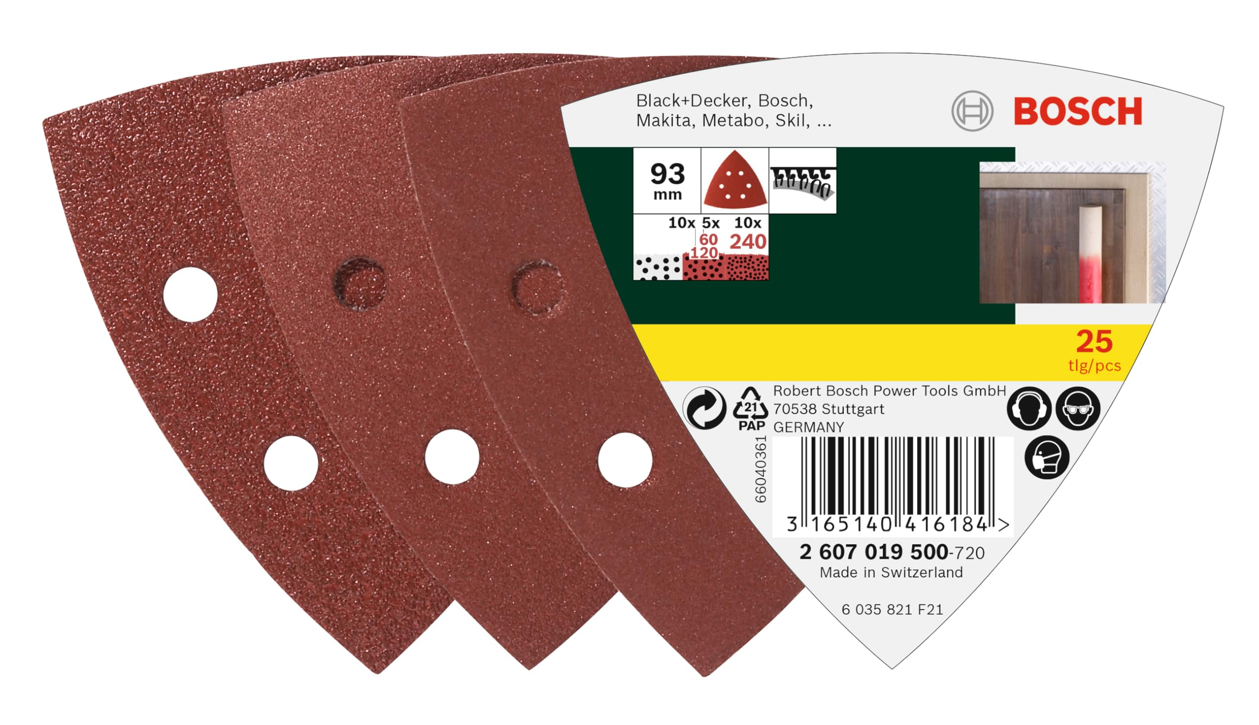 Bosch 25 Delta Sanding Sheets Mixed, 60-240 Grit