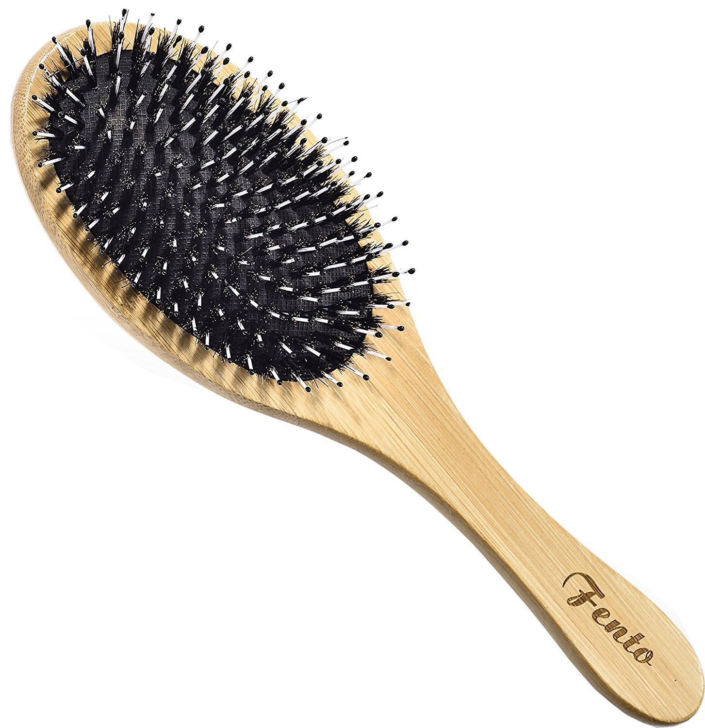 Natural Boar Bristle Detangler Hair Brush By Fento Detangling Hair Comb With Comfortable Wood