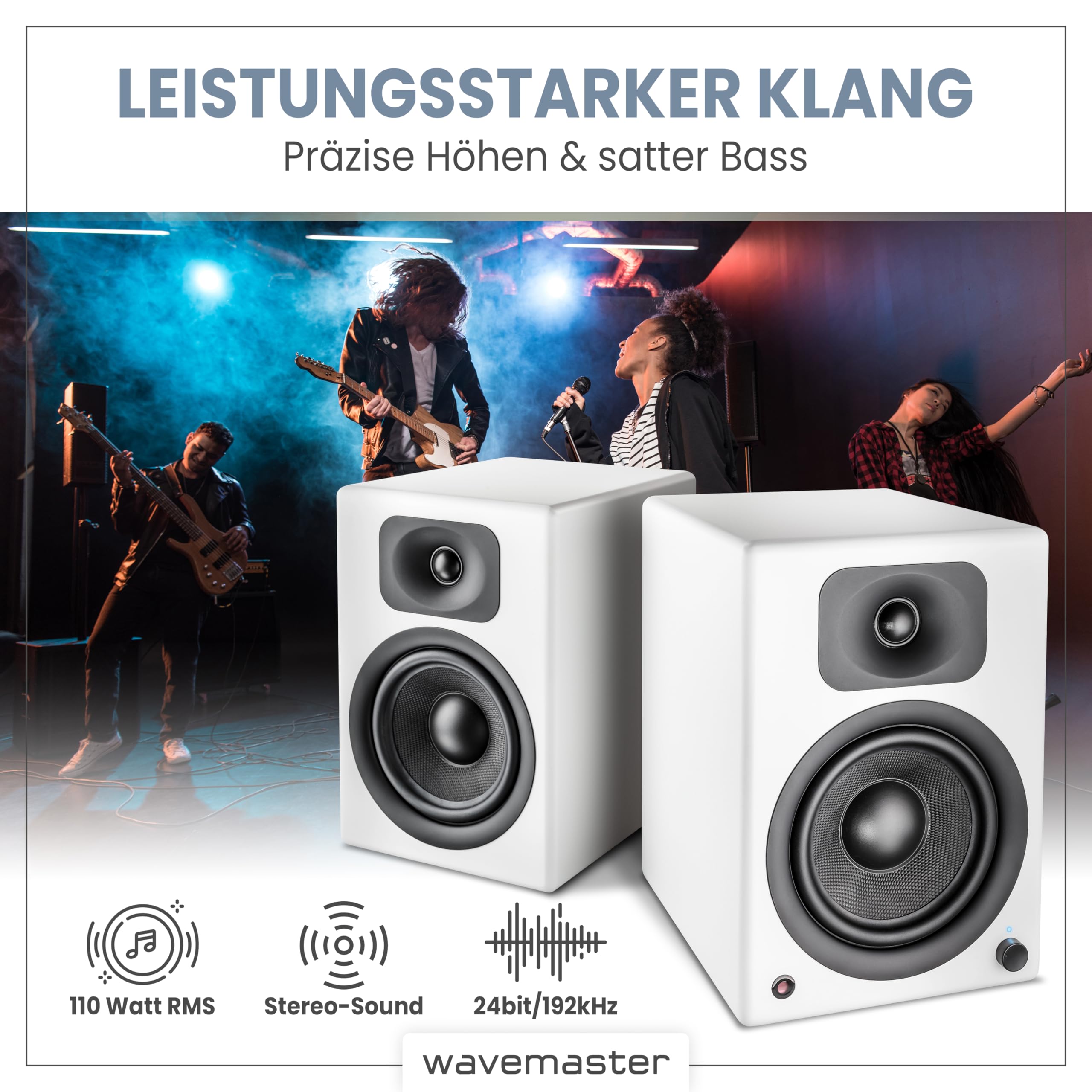 Wavemaster TWO PRO white – Regallautsprecher-System (110 Watt) mit Bluetooth-Streaming, digitalen Anschlüssen und IR-Fernbedienung Aktiv-Boxen Nutzung für TV/Tablet/Smartphone, mattweiß (66351) 5