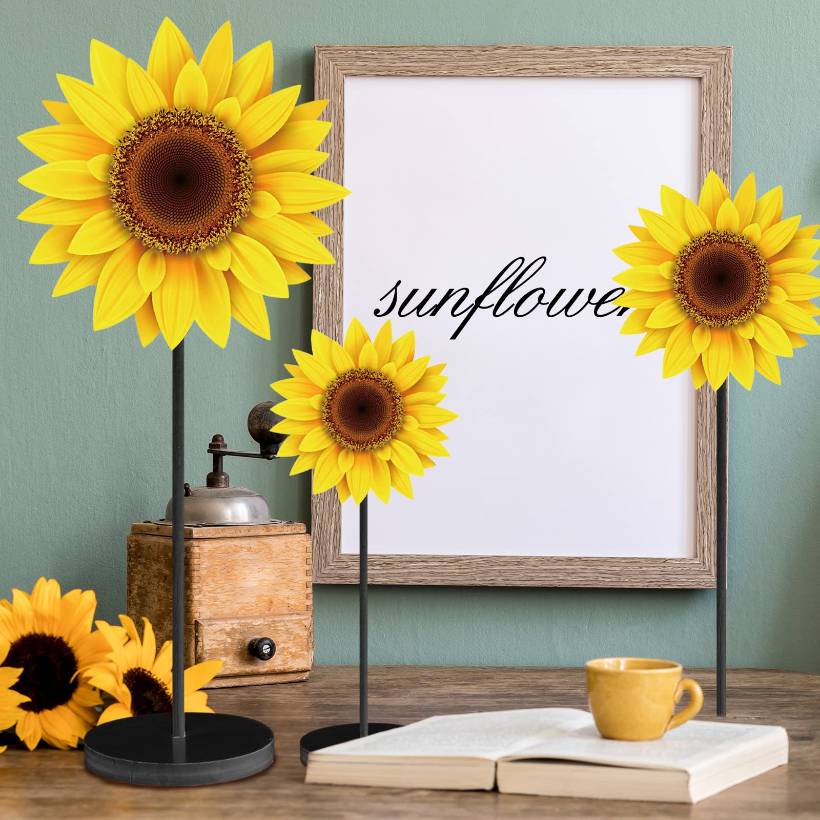 Maitys 3 Pcs Spring Table Decor Summer Sunflower Wood Table Sign Spring Freestanding Butterfly Tabletop for Home Kitchen Rustic Centerpiece Standing Tiered Tray Shelf Decorations(Classic Sunflower)