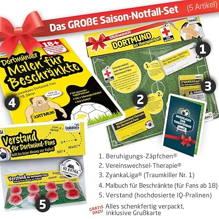 Geschenk-Idee: Das große Saison-Notfall-Set für Dortmund-Fans | 5X Überraschungen mit Spaßgarantie für Dortmund Fans | Gesche