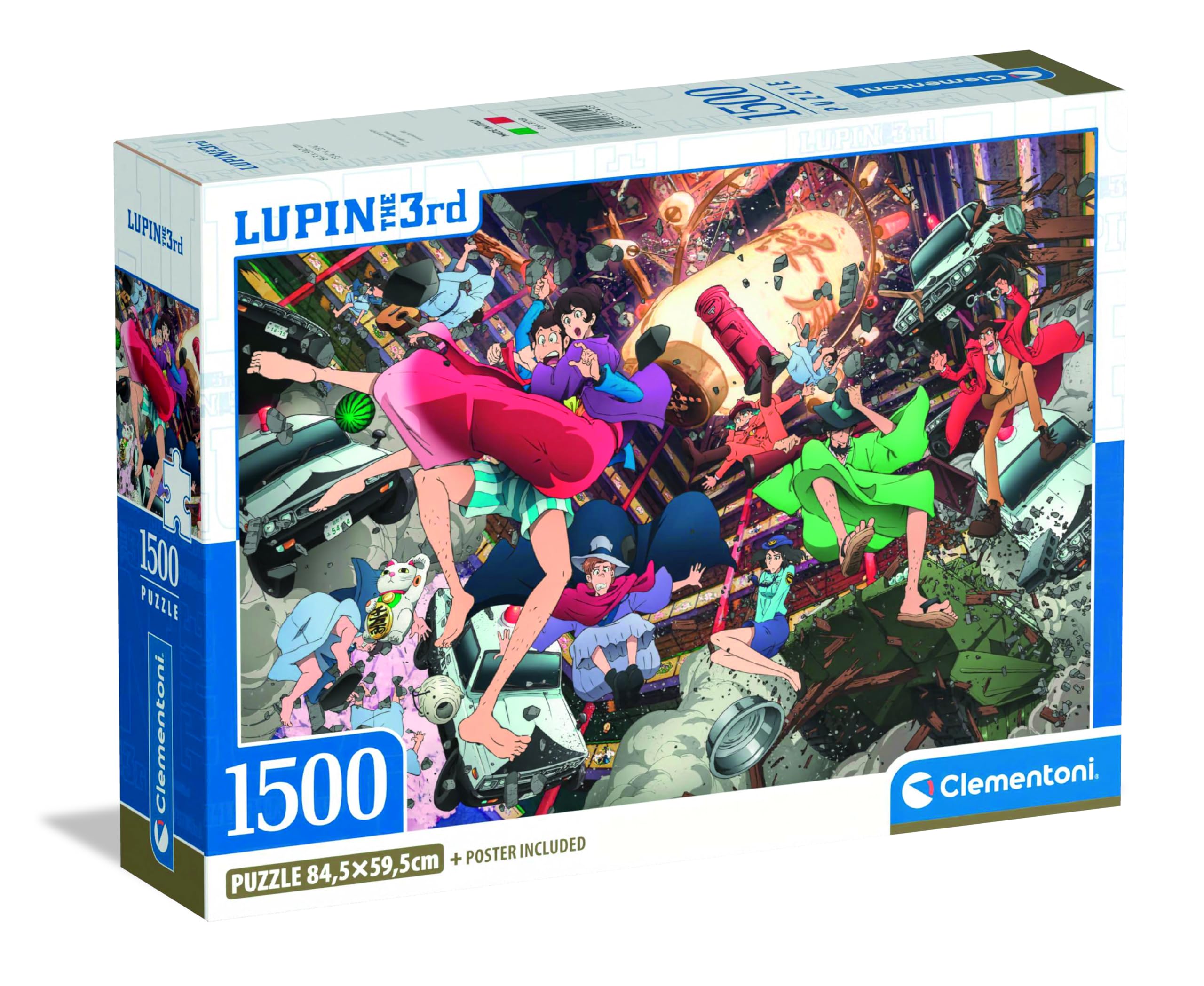 Clementoni 31749 Anime Puzzle 1500 Pieces for Adults and Teenagers, Lupin 3 Illustration with Poster Included, Special Series, Men's Gift Idea, Made in Italy, 84.5 x 59.4 cm, 31749