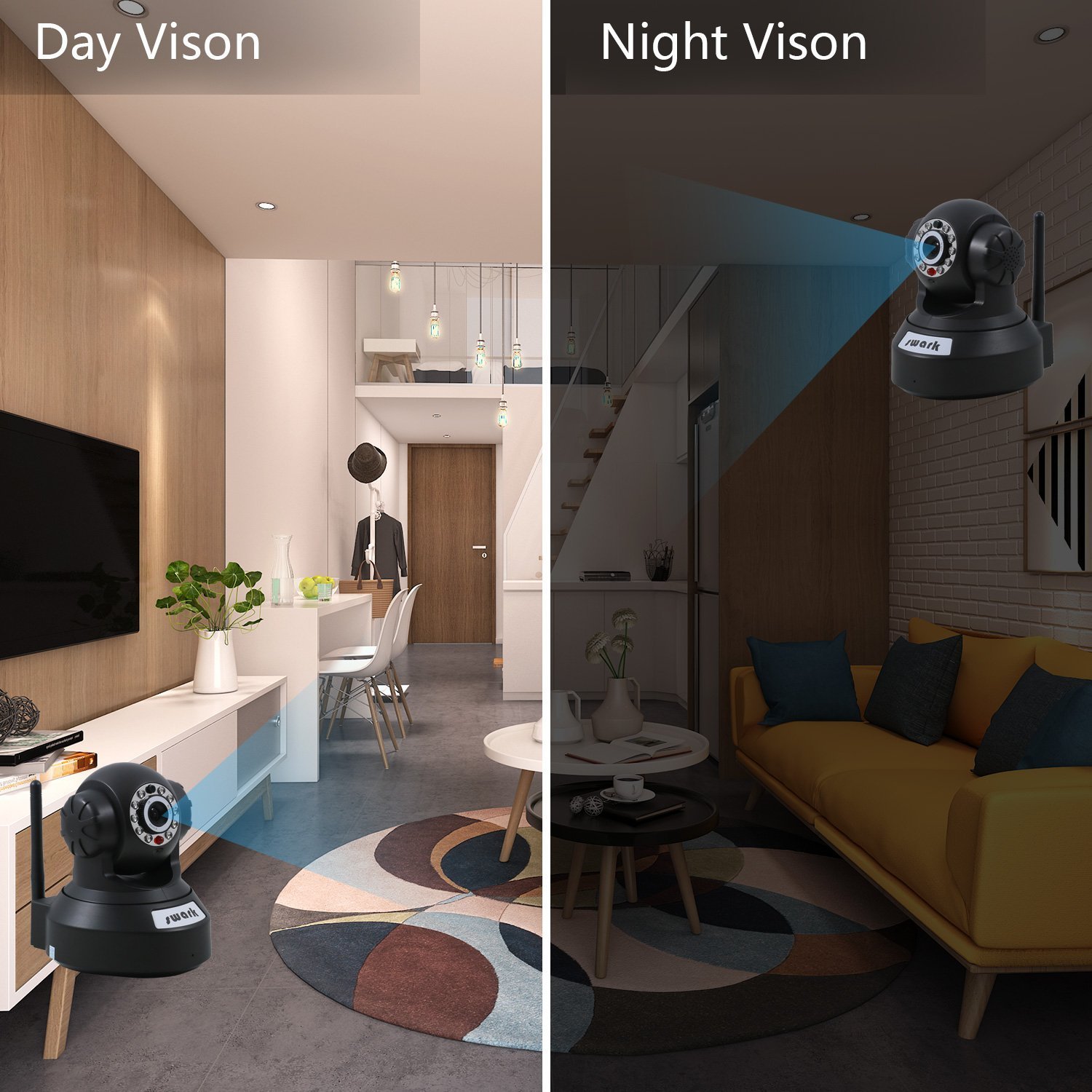 Swark Wireless IP Camera , 720P Dome Camera Remote Monitor with iOS, Android APP-Black