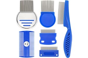 Lice Removal Comb Kit 7 Pcs, Flea and Tick Comb Lice Treatment, Stainless Steel Thread Dandruff Comb, Nit Combs for Thick Hai