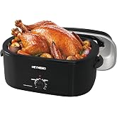 26QT Electric Roaster Oven, Electric Turkey Roaster with Viewing &amp; Self-basting Lid, Stainless Steel Turkey Roaster Oven, Black