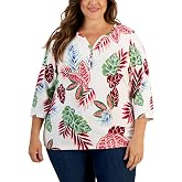 Rio Palm 3/4-Sleeve Henley Top
