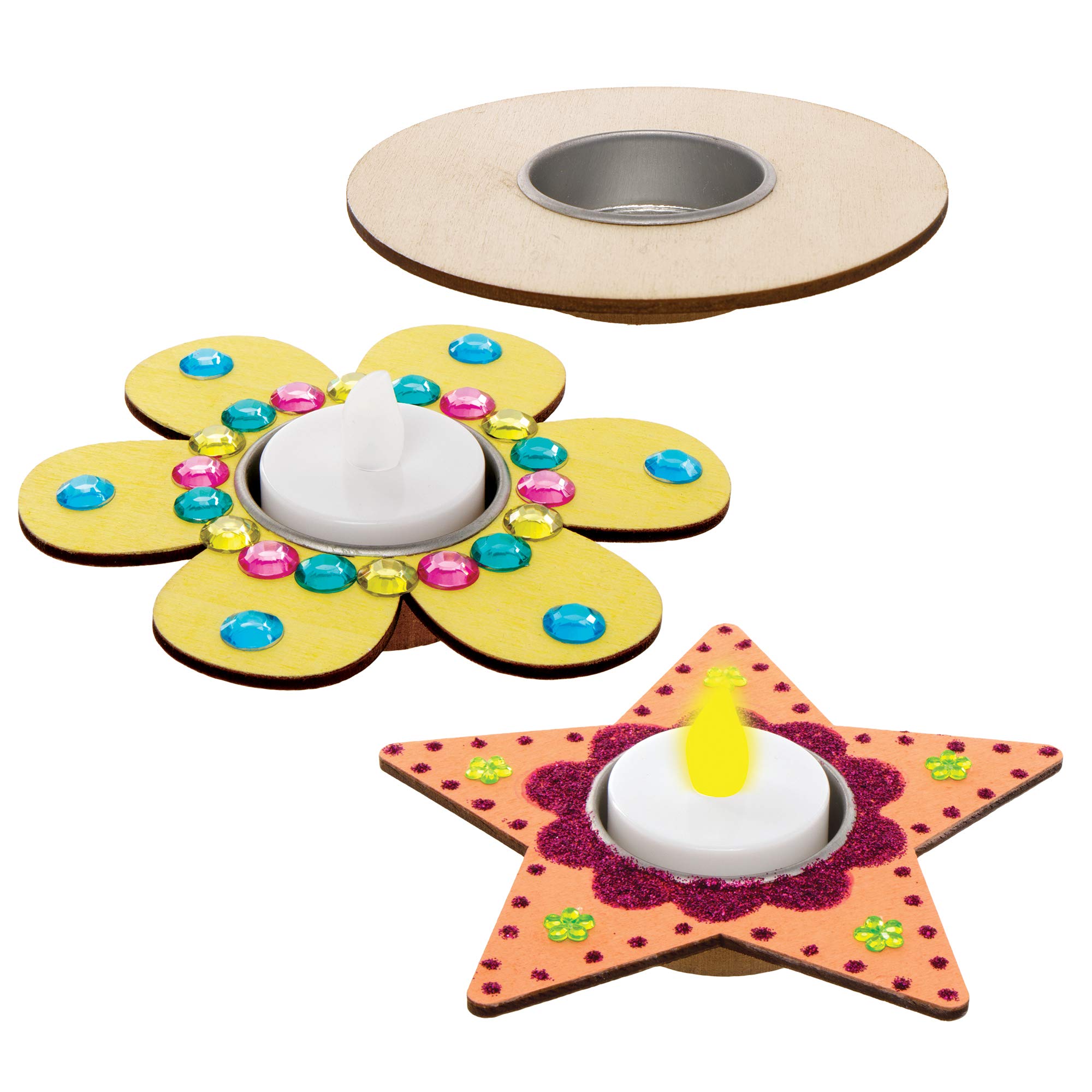 Baker Ross AX674 Wooden Tealight Holders - Pack of 4, Ready to Paint Wooden Crafts for Kids to Decorate and Display