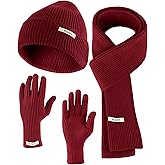 Ababalaya Winter Beanie Hat Basic Causal Cotton Knit Beanie for Women Teens Youth Kids 3 in 1 Gift set