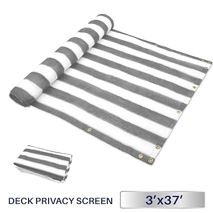 3 x 37, Grey/White Strips: Windscreen4less Deck Privacy Screen for Backyard, Patio, Balcony, Pool, Porch, Railiing, Gardening, Fence Shield Rails Protect