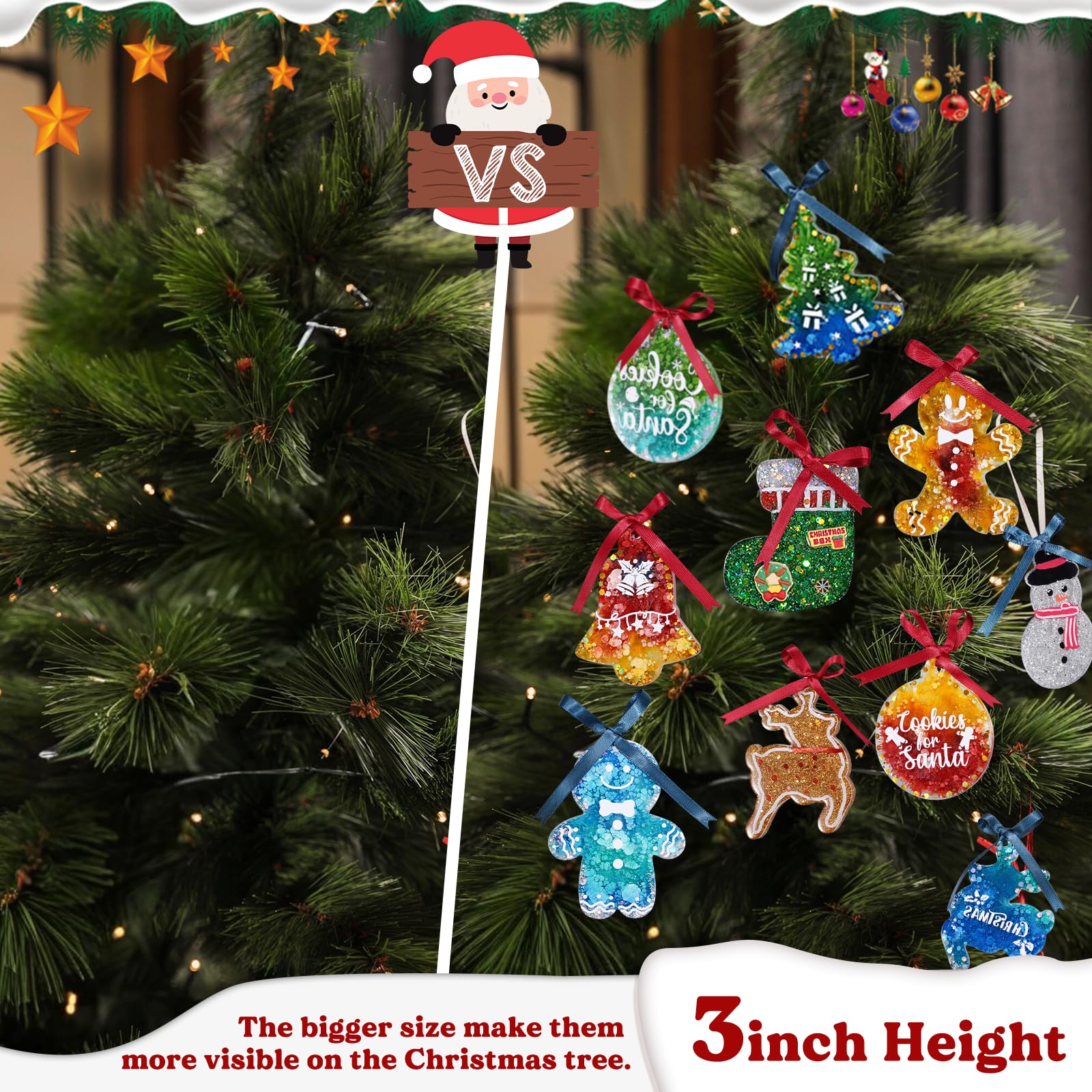 LET’S Resin Christmas Resin Molds Silicone, 16 Cavities Large Christmas Ornament Resin Molds Each 3inch, Glossy Silicone Molds for Resina Art Craft,Keychains,Tree Decorations