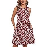 Heymoments Women's Summer Sleeveless Crew Neck Dresses Casual Loose Fitted Beach Tank Sundress with Pockets