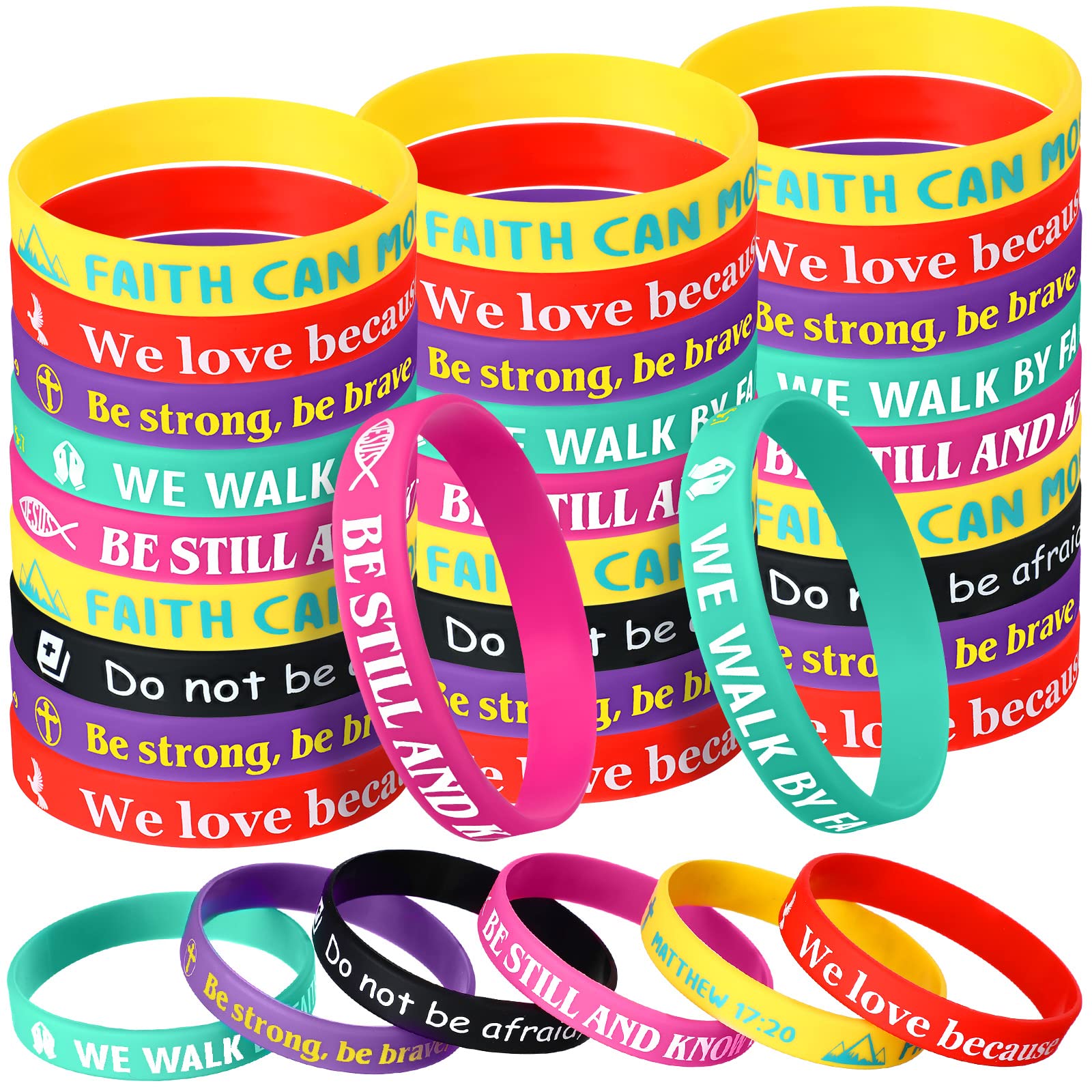 Aoriher 30 Pcs Easter Bible Verses Bracelets Bulk Motivational Christian Bracelets Inspirational Scripture Rubber Bracelet Jesus Wristbands Gifts for Women Men Church Easter Egg Stuffers