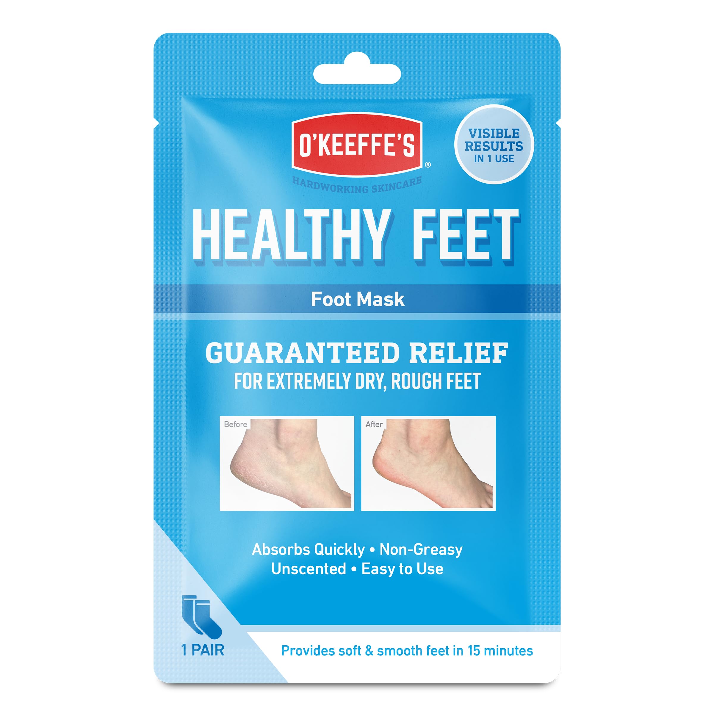 O’Keeffe’s Healthy Feet Foot Mask – Intensive Moisturising Sock Treatment for Extremely Dry, Rough Feet & Cracked Heels – Visible Results in One Use