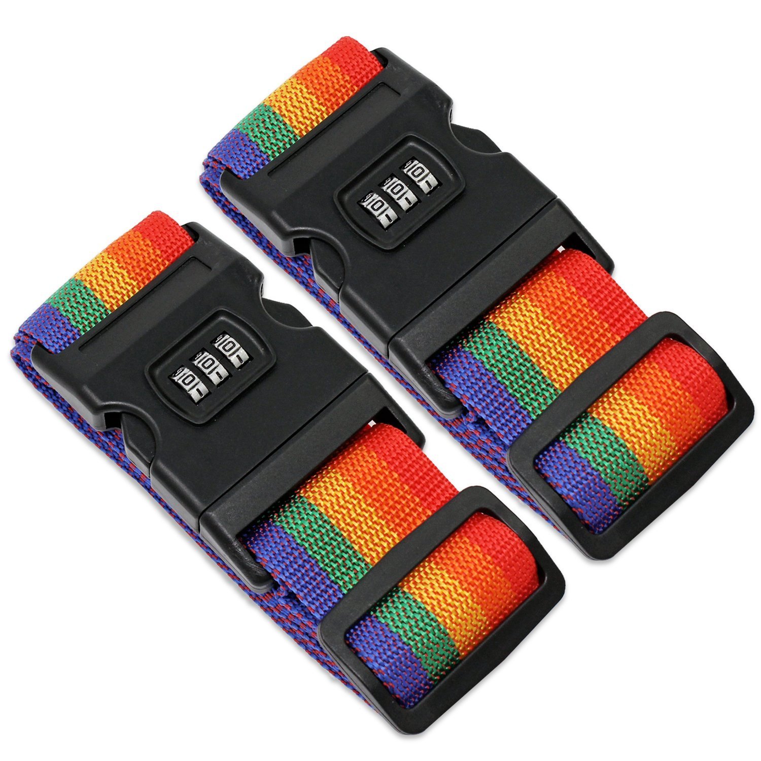 WheateFull 2 Pack Adjustable Luggage Security Strap Suitcase Packing Belts Travel Accessories with Password Lock Clip (Multicolour)