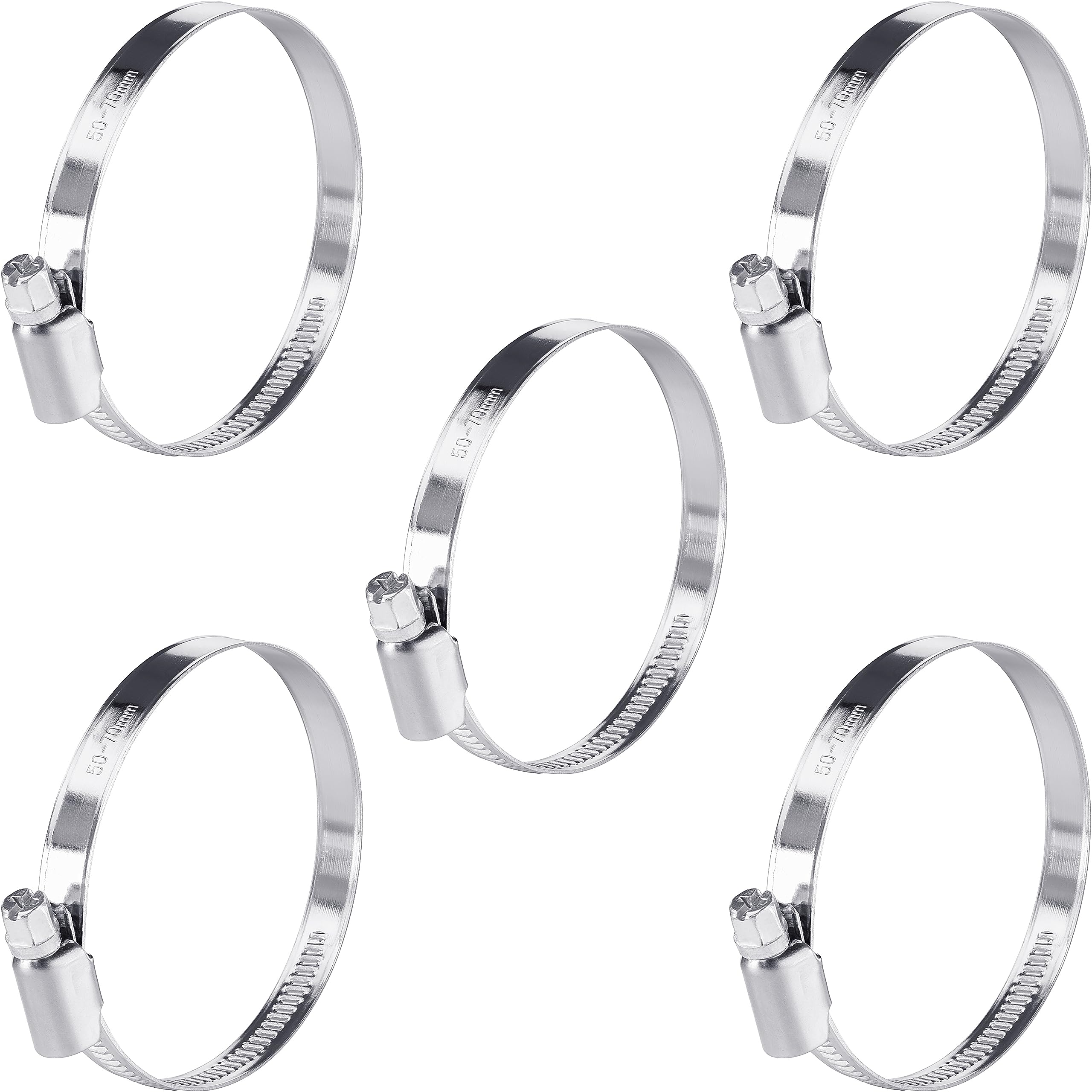 Poppstar Stainless Steel Hose Clamps 50-70 mm with Width 9 mm (5 Pieces)