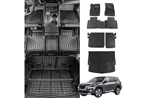 Bomely Floor Mats Compatible with 2021 2022 2023 2024 Nissan Rogue Trunk Mat Cargo Mat TPE All Weather Back Seat Covers Protector Rogue Accessories (Rear Trunk Mat+Backrest Mats+Floor Mats)