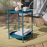 Grand patio 2-Tier Round Side Table Peacock Blue Outdoor Patio view 2