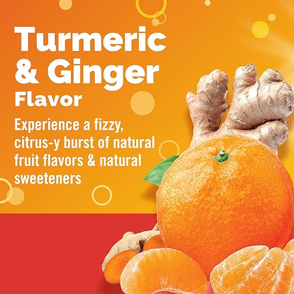 EMERGEN-C CITRUS-GINGER FIZZY DRINK MIX, TURMERIC AND GINGER, IMMUNE SUPPORT, NATURAL FLAVORS WITH HIGH POTENCY VITAMIN C, 18 COUNT