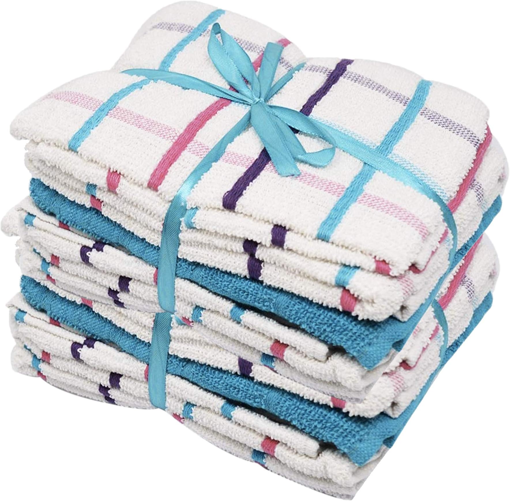 Xelay Pack Of 10 Cotton Tea Towels For Kitchen Quick Dry Lint Free Absorbent Large Drying Dish Cloths For Multipurpose Use Machine Washable 63x41cm (Teal Blue)