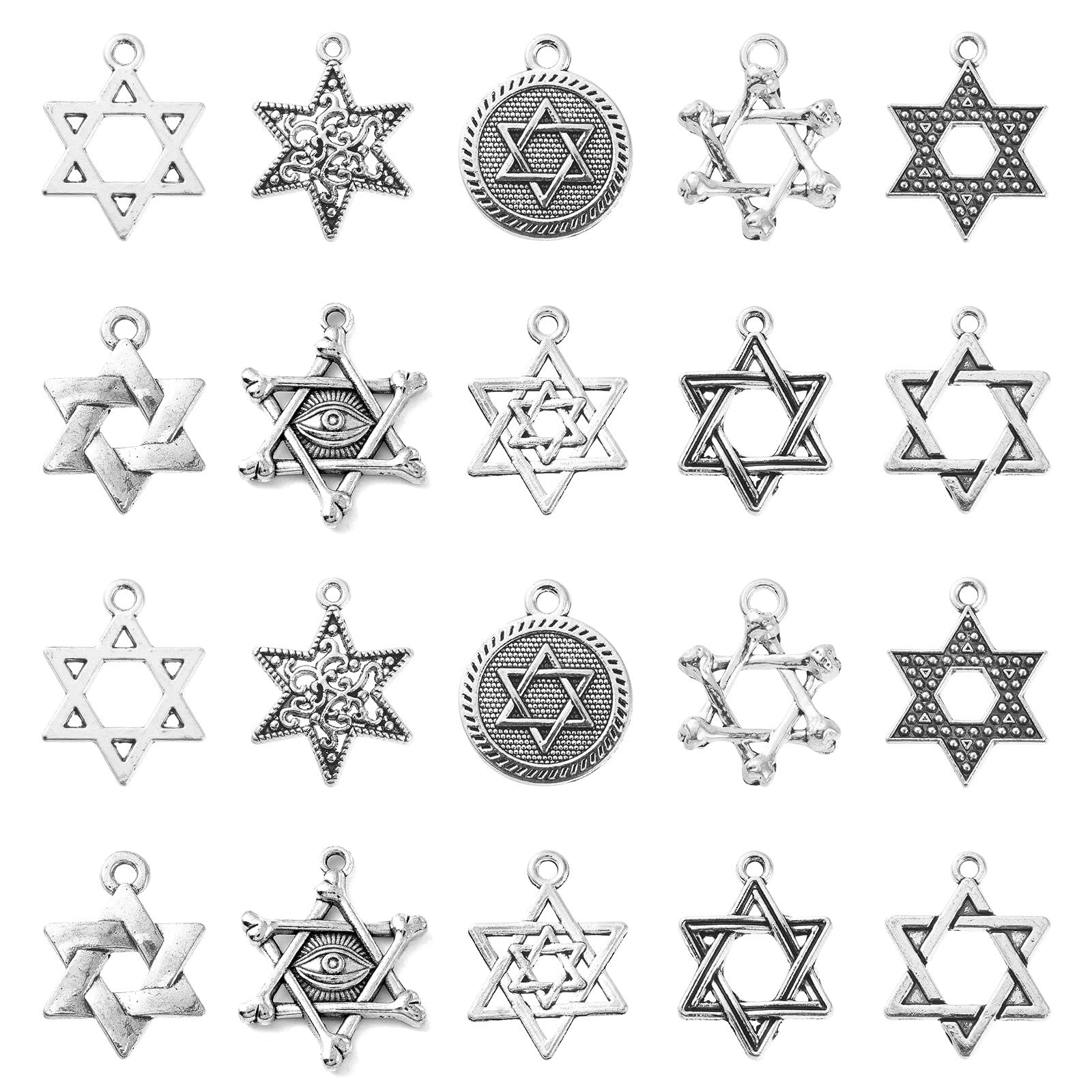 Ipotkitt 100 Pcs 10 Styles Antique Star of David Charms Flat Lucky Star Charms Hexagram Charms DIY Crafts for Necklace Bracelet Earring Jewelry Making
