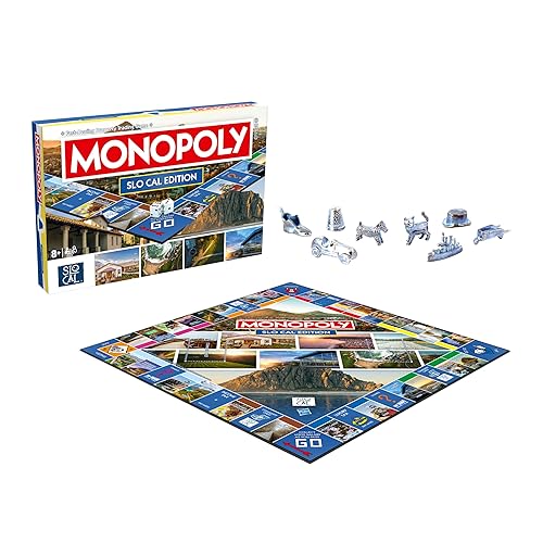 Monopoly Board Game SLO Cal Edition : 2-6 Players Family Board Games for Kids and Adults, Board Games for Kids 8 and up, for Kids and Adults, Ideal for Game Night