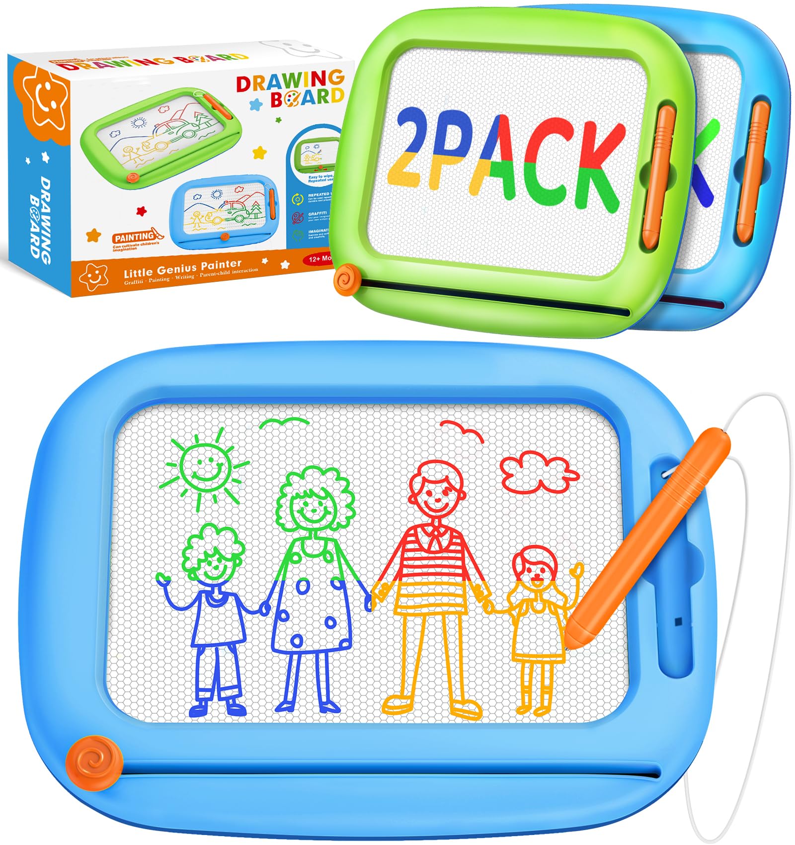 Photo 1 of 2 Pack Magnetic Drawing Board, Toddlers Toys Ages 1-2 & 2-3, Learning and Educational Writing Painting Doodle Pad for Toddlers for 1 2 3 Year Old, Ideal Christmas Birthday Gifts for Kids Boys Girls