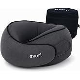 evori Memory Foam Travel Neck Pillow, 360&deg; Support for Airplane &amp; Car | Memory foam travel neck pillow with 360&deg; head and chin support, adjustable closure, washable cover and travel bag.