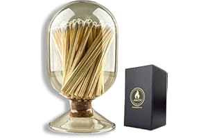 WINECRAFT Includes Matches ! | Smoke Gray Glass Matches Cloche | Grey Tinted Decorative Match Holder Jar for Candles Set Display (White Matches)