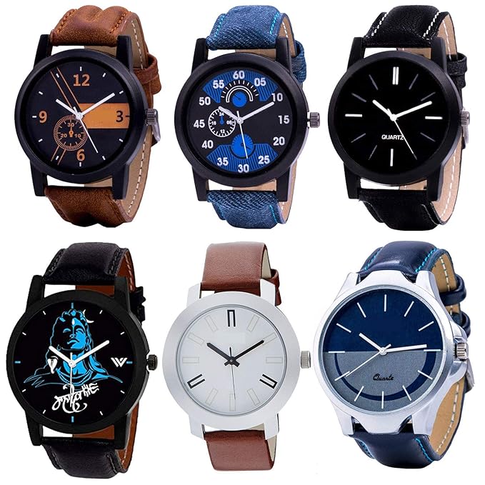 Stylevilla Collection Analogue Men's Multicolour Dial Watches - Set of 6