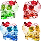 binsakao Halloween Wine Glasses Set of 4-12 oz Drinking Glasses - Clear Skull Glasses for Cocktail Margarita Whiskey Juice Halloween Themed Party Decorations Gifts