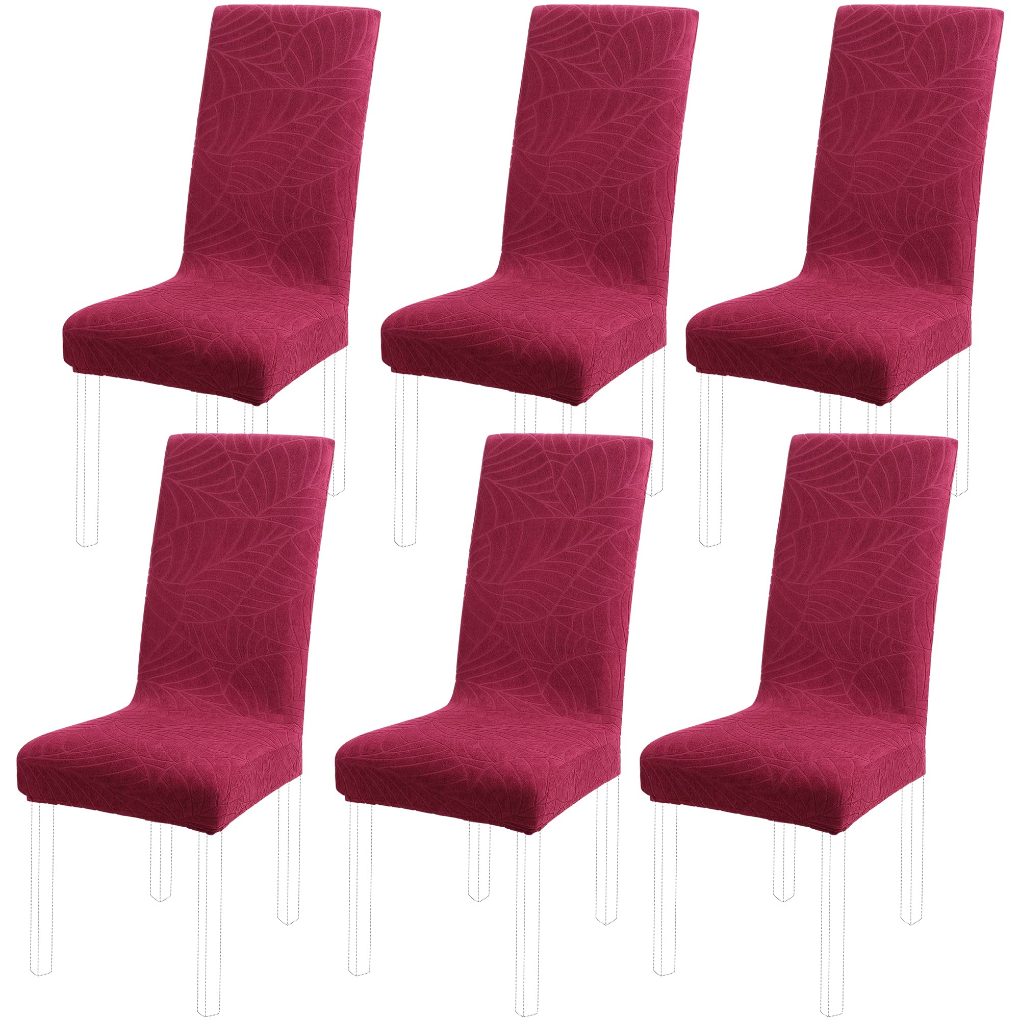 PiccoCasa Stretch Spandex Dining Chair Covers for Dining Chair Pack of 6, Removable Washable Chair Covers for Hotel Party Kitchen Wedding - Wine Red High Back Chair Seat Slipcovers
