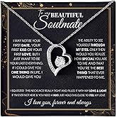 To My Beautiful Soulmate Necklace for Women With Message Card, Necklace for Wife from Husband, Girlfriend Necklace from Boyfriend, Soulmate Necklace For Her, Wife Birthday, Anniversary, Valentine’s Day, Christmas Jewelry with Gift Box
