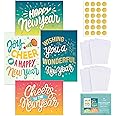 T MARIE 24 Happy New Year Cards Boxed Set With Envelopes and Gold Stickers - Assorted New Years Greeting Card Set 2024 With M