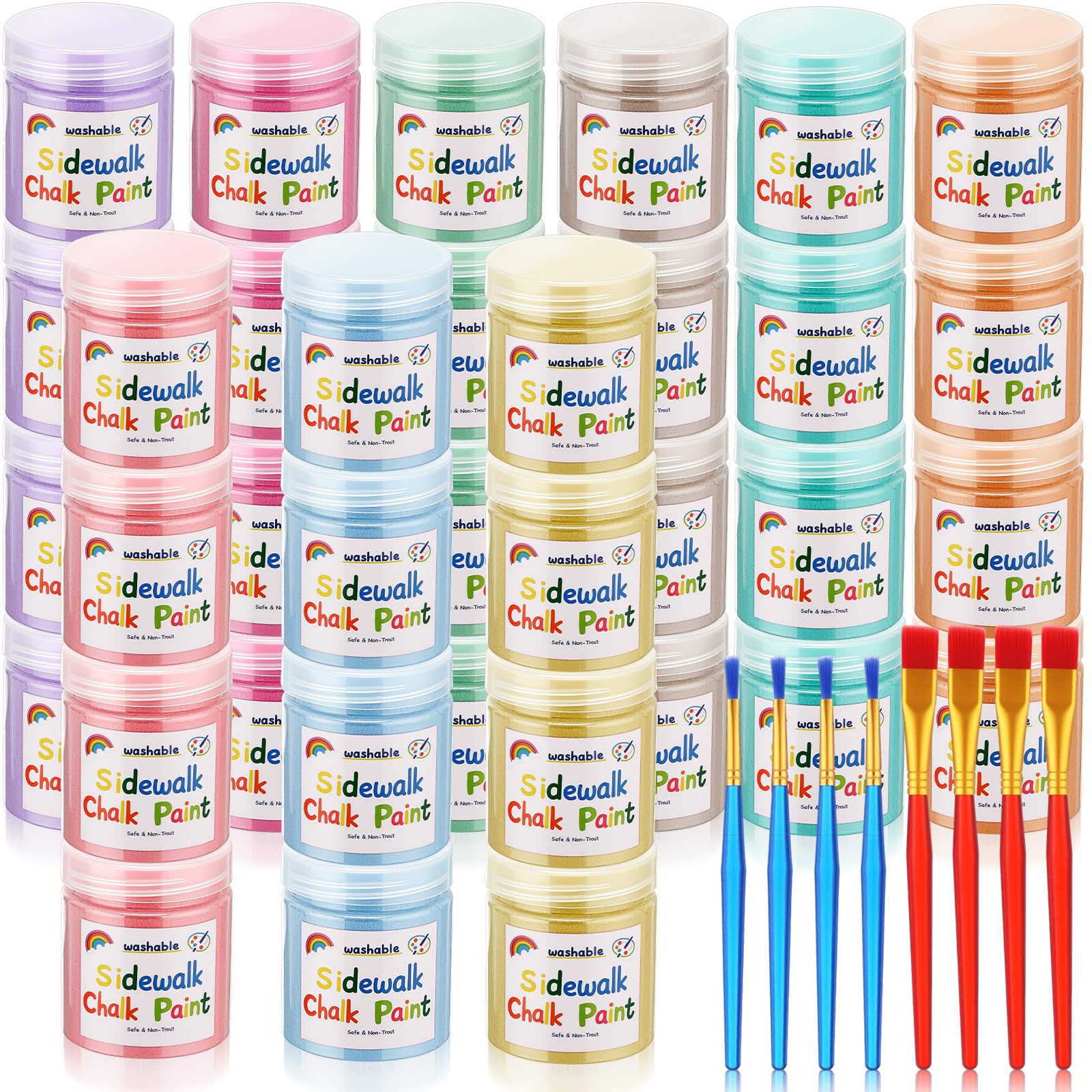 Photo 1 of Faccito 9 Pcs Sidewalk Chalk Paint Kit Non Toxic Paint Washable Powdered Chalks Mix in Water 9 Vibrant Colors with Paintbrush for Creative Sidewalk and Chalkboard Fun