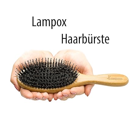 lampox® Bambus Haarbürste mit Wildschweinborsten Schonendes Entwirren Angenehme Kopfmassage Verhindert Ziehen und Ziepen Scho