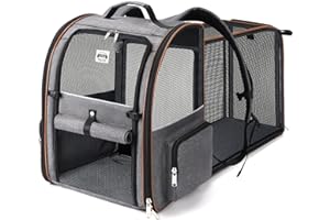 Lekespring Expandable Cat Backpack Carrier for Large Cats up to 18 lbs, Pet Backpack for Small Dogs, Foldable Travel Dog Carr