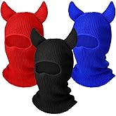 3 Pcs Winter Balaclava Ski Mask with Devil Horn Warm Knitted Full Face Cover for Men Women Windproof Outdoor Sport Cycling